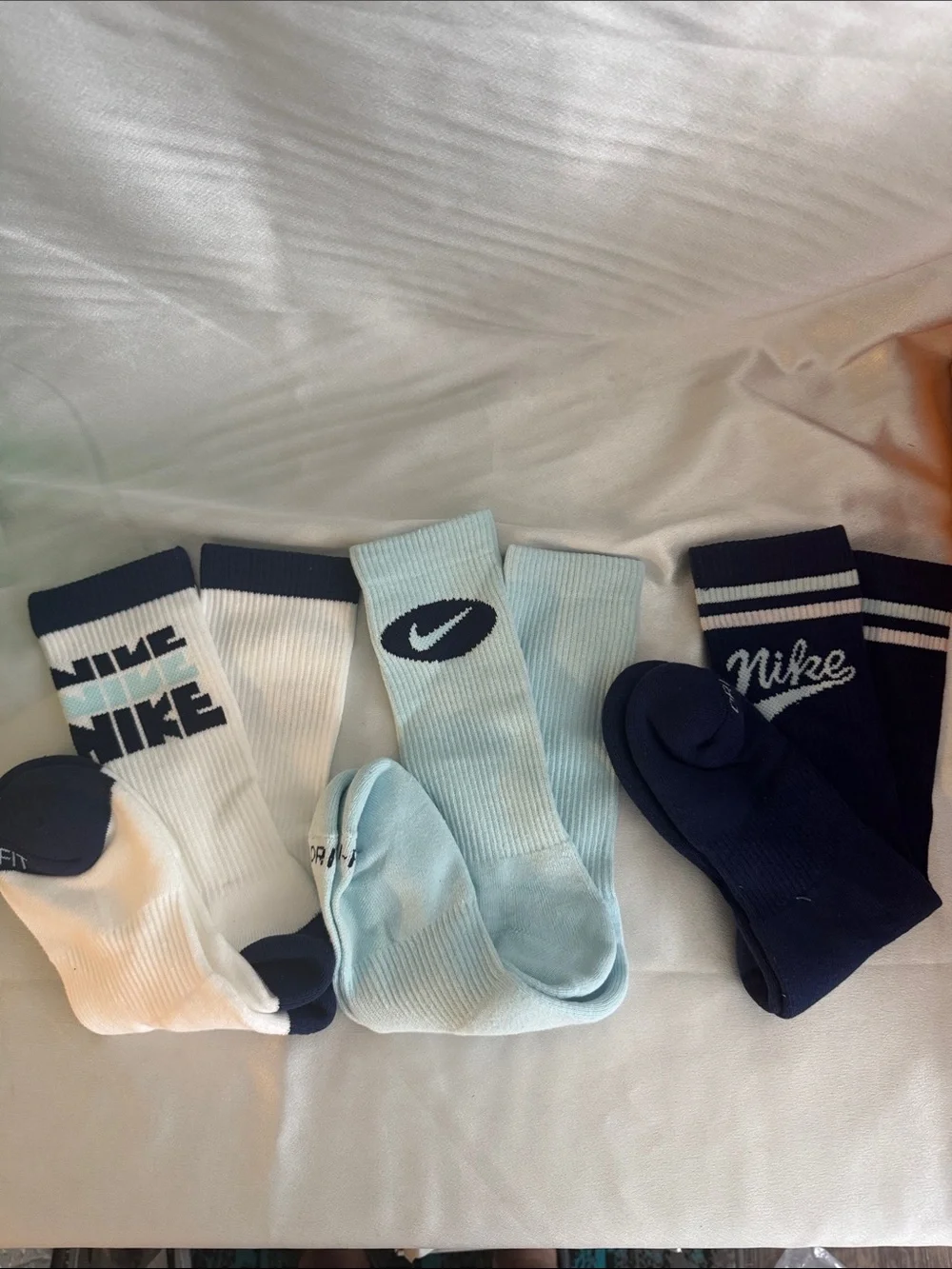 New! Soft Nike Crew Socks Pack - White, Light Blue & Navy